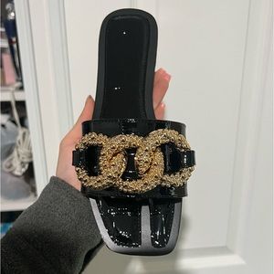 brand new black leather print sandals brand new with box